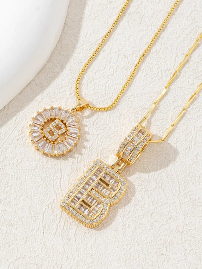 Letter Chain Necklace Set for Women, 26 Pendants with Zirconia Round Floral Design, Sister Matching Gift, Daily Wear Fashion Accessory, Casual Style Necklaces