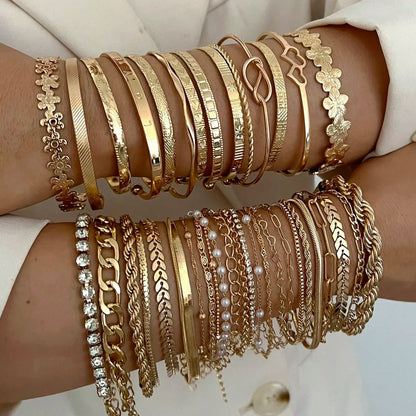Women's Vintage Geometric Stacking Bracelets Unisex Jewelry - 5/11/18 Pcs, 11pcs Mix with Braided Pearls, Crystal Beaded Bracelet, Multi-Layered Zinc Alloy Accessories for Daily Casual Wear