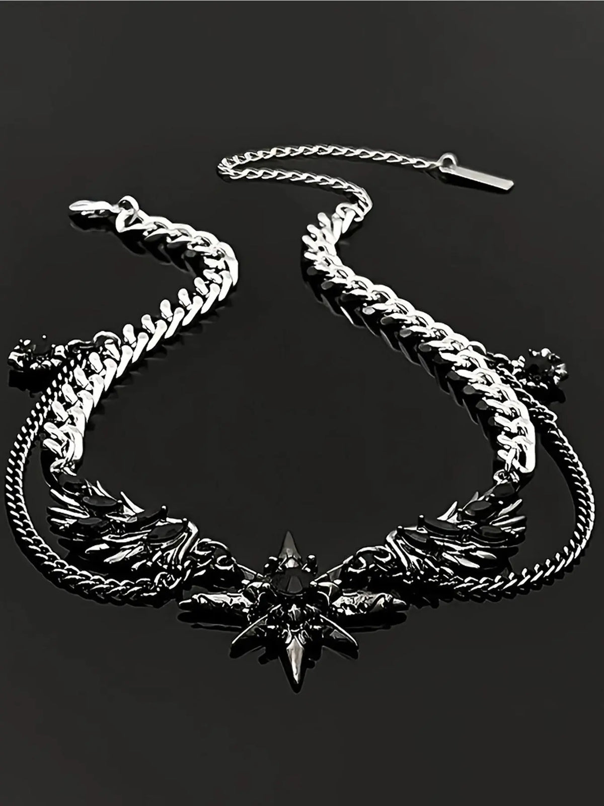 Hiphop Trendy Dark Style Starburst Wings Design Necklace, Punk Personalized Unisex Party Hiphop Necklace, Men Women Fashion Jewelry, Star Shine Necklace, Bling Chain, Alloy Necklace