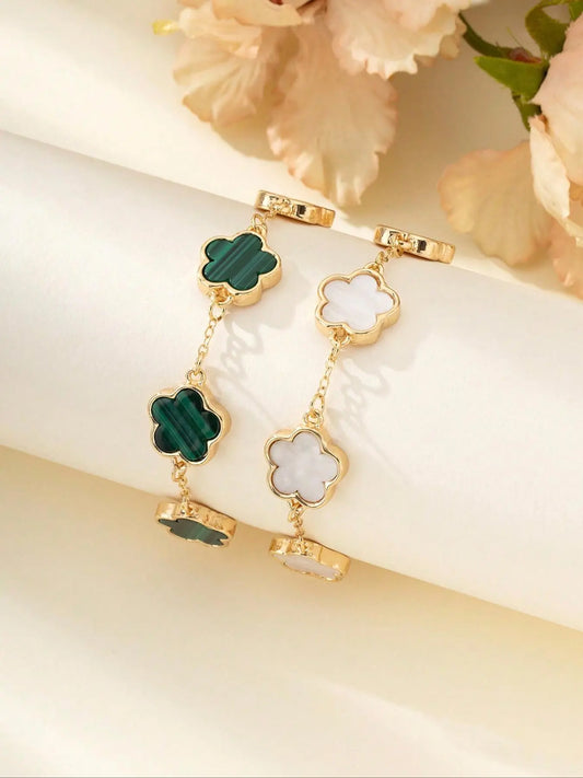 Flower Design Link Bracelet (2counts), Summer Outfits 2024 Plain Color Bracelet for Women, Party, Daily Clothing Decor, Jewelry for Birthday Gift