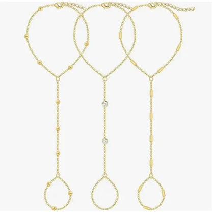 17KM 3Pcs New Dainty Stackable Ring Hand Chain, Adjustable 14K Gold-Plated Trendy Bracelets for gift summerwins, Gold Stacked Bracelets, Layered Gold Bracelets