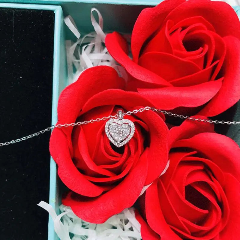 Luxurious Silvery Heart Zirconia Pendant Necklace Zirconia Elegant Women Wedding Engagement Party Heart Pendant Necklace Charm Jewelry Gift