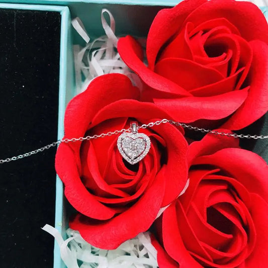 Luxurious Silvery Heart Zirconia Pendant Necklace Zirconia Elegant Women Wedding Engagement Party Heart Pendant Necklace Charm Jewelry Gift
