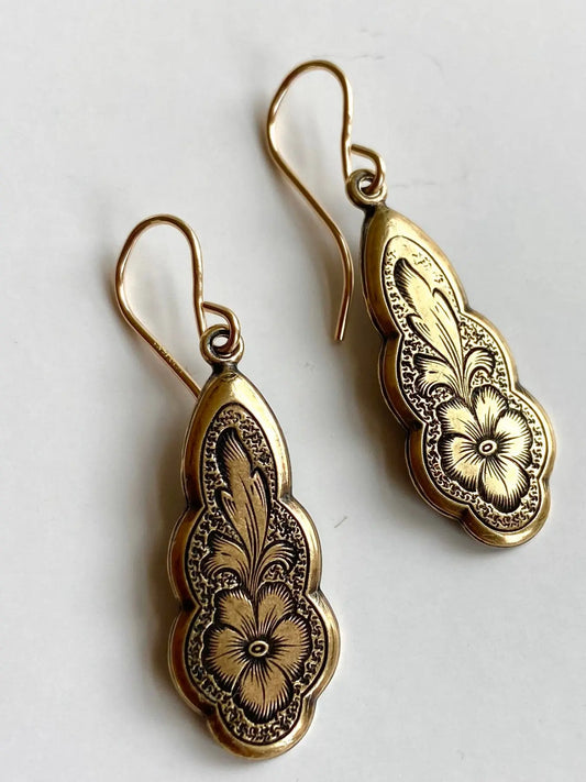 Victorian Style Earrings, Romantic Art Nouveau Women's Earrings, Gold Flower Dangle Earrings, Statement Earrings, Jewelry Gift for Mom, Fashion Dangle Earrings