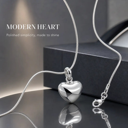 Women's 925 Sterling Silver Minimalistic Heart Pendant Necklace with Snake Chain - Everyday Wear Jewelry Gift for Wife, Wedding Anniversary