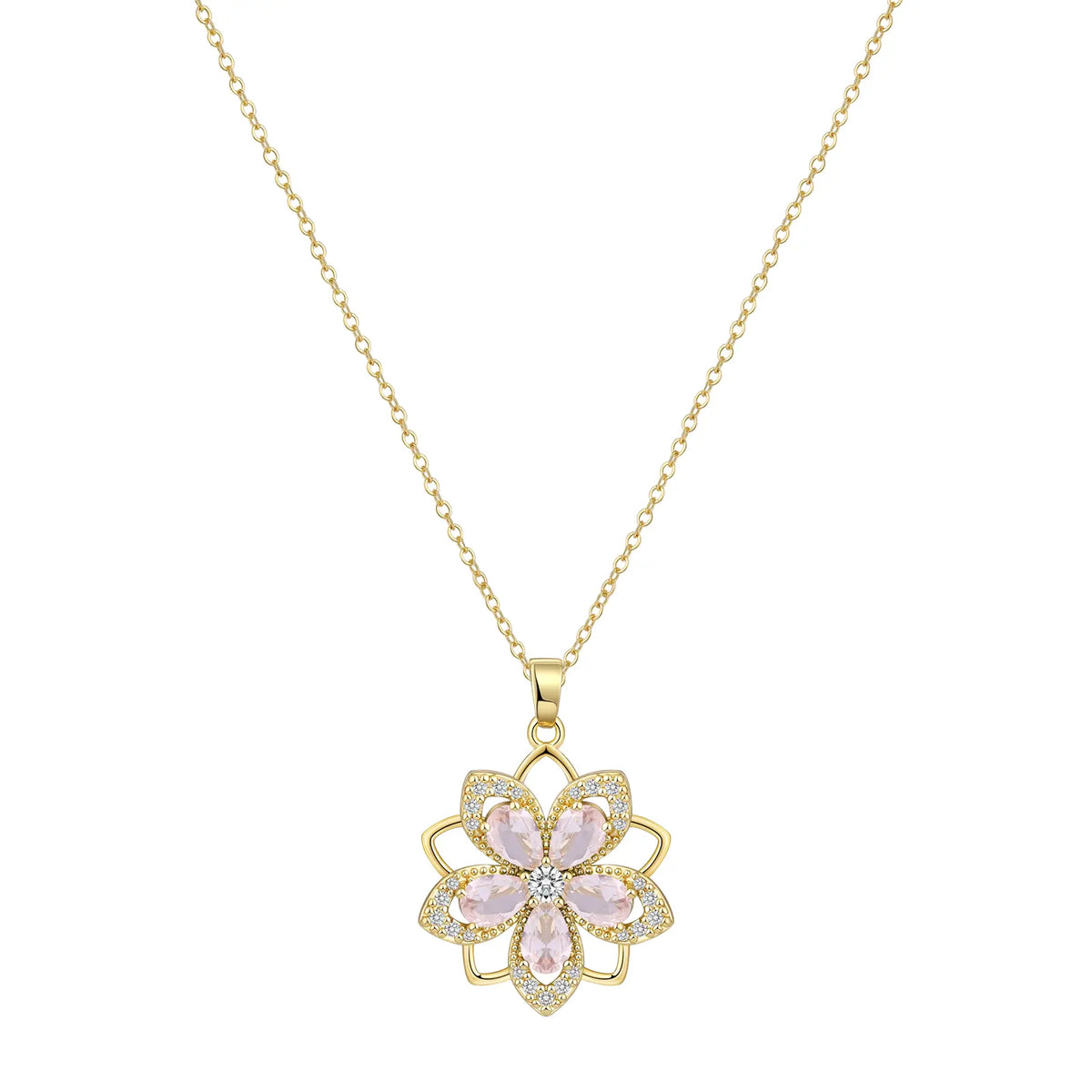 VENOCO Women's April Birthstone Redbud Flower Necklace, 14K Gold-Plated Silver Rotatable Crystal Pendant, Adjustable Spinning Fidget Decompression Choker, Summer Whimsical Jewelry, Gf Gift Accessories for Women