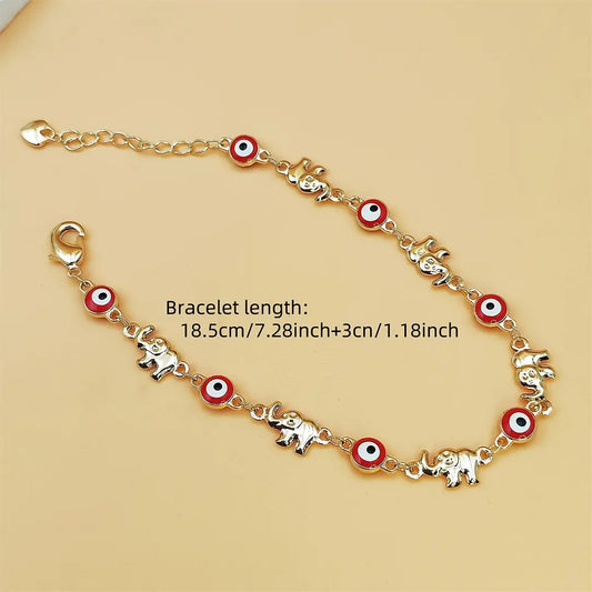 Women's Ethnic Sports Wristband - Fashion Accessories Metal Link Bracelet, Decor Bracelet with Adjustable Clasp Gold Chain, Bohemian Red-Eye Elephant Charm, Jewelry for Everyday Outfits