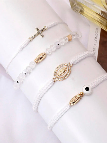 4Pcs Beaded Bracelet Set Mexican Braclets Virgin Mary San Judas Boho Style Beaded Braided Bracelet For Women Girls Red String Evil Eye Green Beads Anklets Jewelry Gift Bead Bracelets