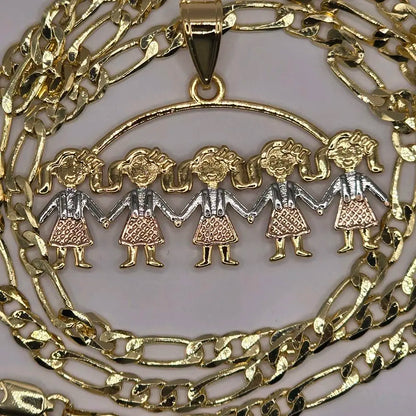 Gold Plated Chain and Pendant Set - 22" 4mm Chain with Tricolor Charms for Boys & Girls - Perfect Gift for Mom Aunt Niece Daughter