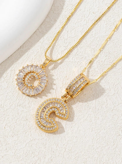 Letter Chain Necklace Set for Women, 26 Pendants with Zirconia Round Floral Design, Sister Matching Gift, Daily Wear Fashion Accessory, Casual Style Necklaces