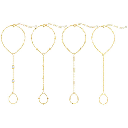 17KM 3Pcs New Dainty Stackable Ring Hand Chain, Adjustable 14K Gold-Plated Trendy Bracelets for gift summerwins, Gold Stacked Bracelets, Layered Gold Bracelets