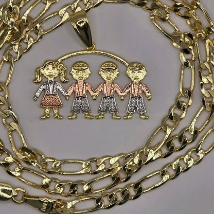 Gold Plated Chain and Pendant Set - 22" 4mm Chain with Tricolor Charms for Boys & Girls - Perfect Gift for Mom Aunt Niece Daughter