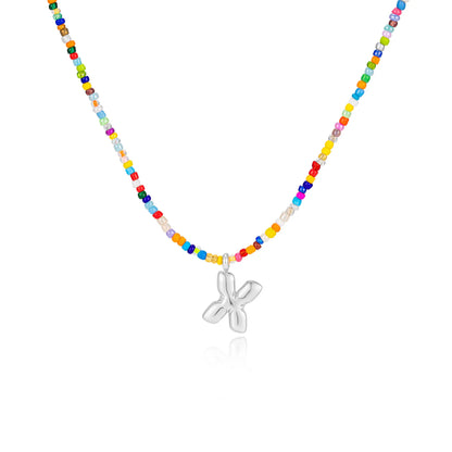 VRIUA Women's Adjustable Beaded Bubble Letter Choker - Personalized Initial Necklace, Handmade Dainty Casual Daily Beach Jewelry, Gifts for Women Lover's Accessory