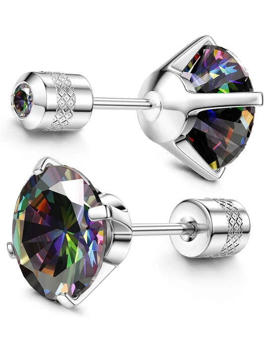 Hypoallergenic G23 Titanium Screw Back Earrings, 20g Pure Titanium Posts, 5a Cz Studs for Sensitive Ears, Sparkling Zirconia, Cubic Zirconia, Unisex Casual Trendy Jewelry, Hypoallergenic Lightweight Earrings, Shining Earrings, High Quality Earrings