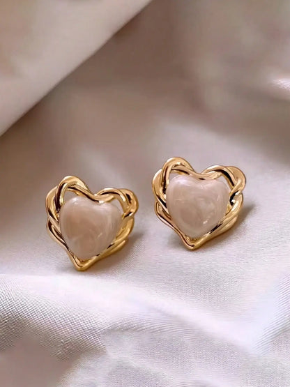 Vintage Round Faux Pearl Shell Drop Heart Shape Earrings, 4 Pairs/set, Earring Pack, Earring Stacking Set, French Style Design, Ideal for Everyday & Special Occasions, Versatile Accessory, Exquisite Jewelry Gift, Earring Stacks