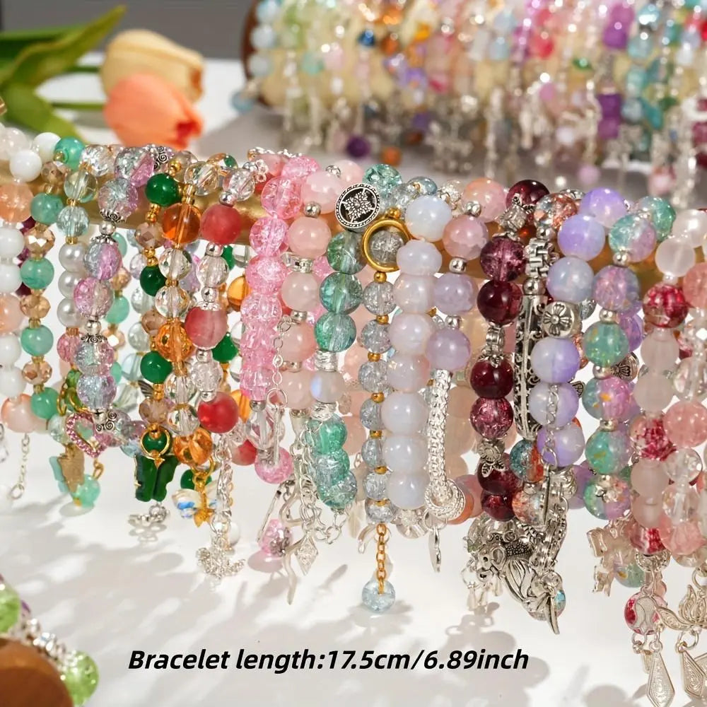 Women's 20pc Beaded Bracelets Set - Boho Stretch Charm Bracelets Stacks with Glass Beads, Floral, Heart, Butterfly Charms, Jewelry for Women for Everyday Use & Gifting, Cute Purse Stuffers, Sohochic