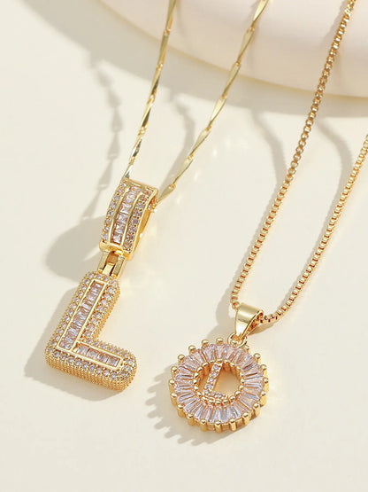 Letter Chain Necklace Set for Women, 26 Pendants with Zirconia Round Floral Design, Sister Matching Gift, Daily Wear Fashion Accessory, Casual Style Necklaces