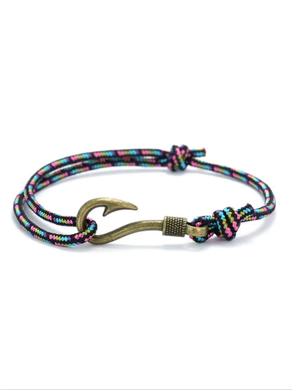 Men's Vintage Fish Hook Design Braided Bracelet, Adjustable Handmade Nautical Bracelet, Fashion Accessories for Men & Boys, Fashionable Bracelet, Trendy Stackable Bracelet, Bracelet Jewelry, Fashionable Bracelet Style