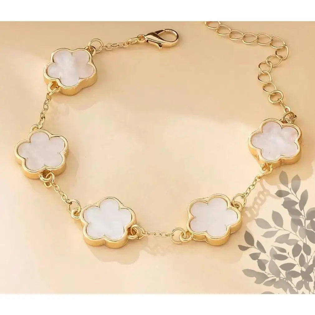 Women's Leopard Chain Bracelet Gold Link Cute Five Petal Flower Charm Resin Cheetah Print Statement Jewelry for Clubwear Gifts