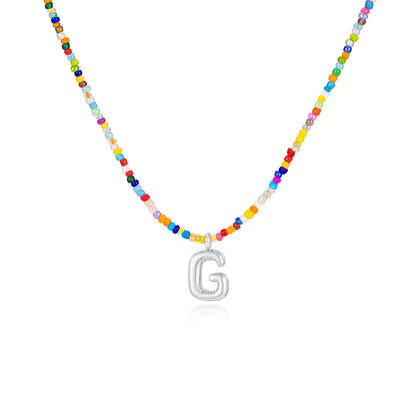 VRIUA Women's Adjustable Beaded Bubble Letter Choker - Personalized Initial Necklace, Handmade Dainty Casual Daily Beach Jewelry, Gifts for Women Lover's Accessory