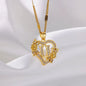 New Fashion Letter Detail Heart Shaped Pendant Necklace, Love Necklace for Women for Summer, Rhinestone & Flower Decor Stainless Steel Matching Necklace Jewelry, Girl's Temperament Cloths Accessory for Daily Wear