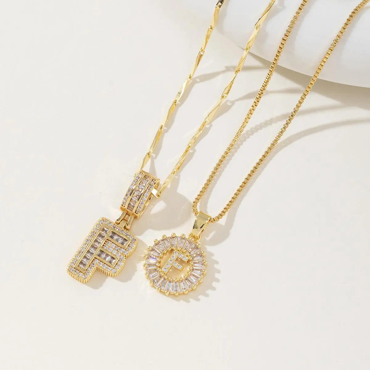 Women's Full diamond Rock sugar 26 letters Pendant Necklace Set Copper with zircon and gold plating Gold‑plated Round shape Flowers Fashion Accessories Layered Jewelry Set