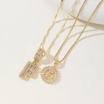 Women's Full diamond Rock sugar 26 letters Pendant Necklace Set Copper with zircon and gold plating Gold‑plated Round shape Flowers Fashion Accessories Layered Jewelry Set