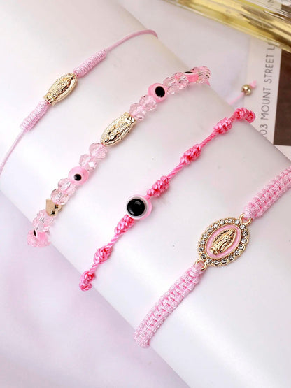 4Pcs Beaded Bracelet Set Mexican Braclets Virgin Mary San Judas Boho Style Beaded Braided Bracelet For Women Girls Red String Evil Eye Green Beads Anklets Jewelry Gift Bead Bracelets