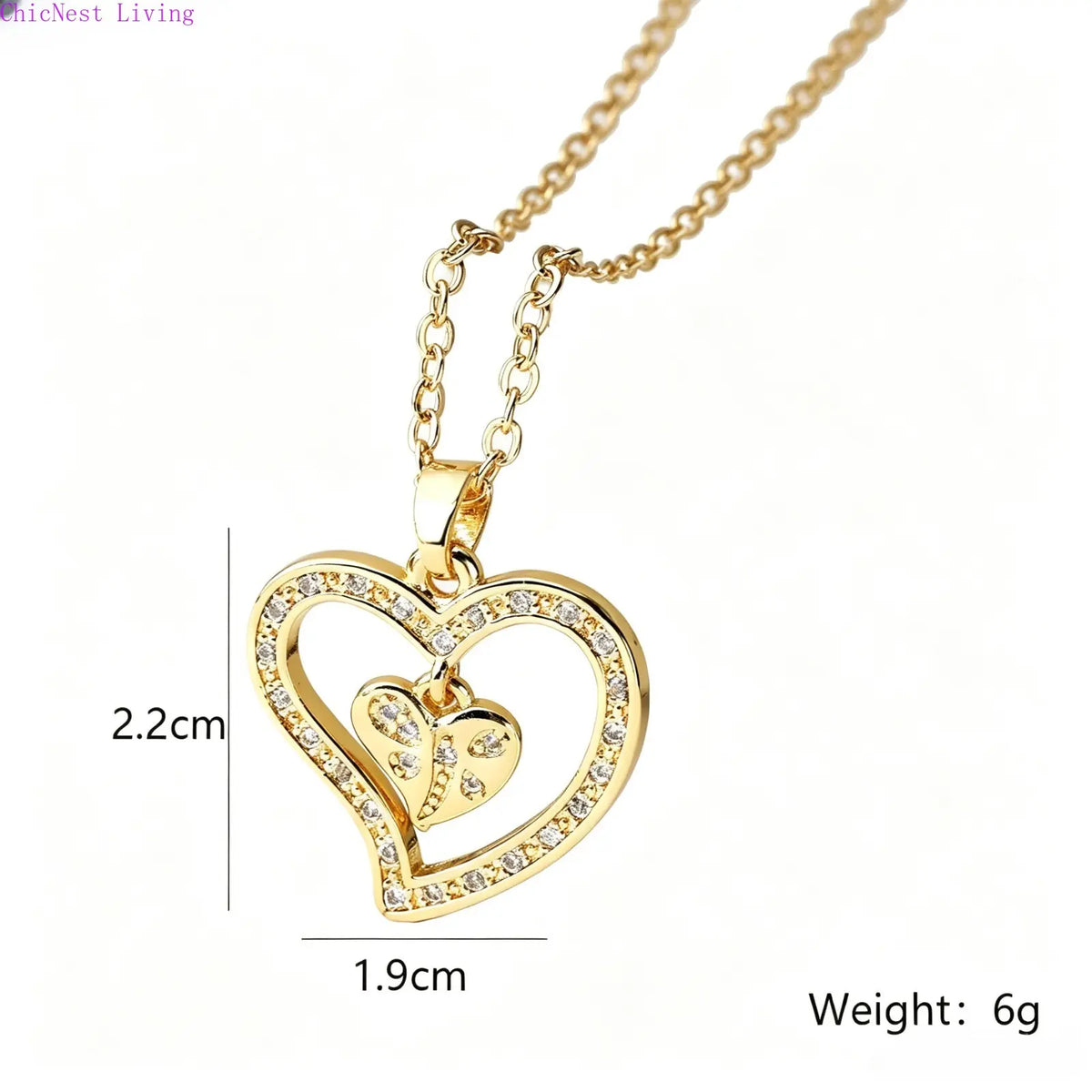 Women's 18K Gold Plated Heart Pendant Necklace, Shiny Zircon INS Minimalist Luxury Dainty Clavicle Chain, For Daily Casual Wear & Holiday Gifting, Sports & Outdoor Accessory, Soho-Chic