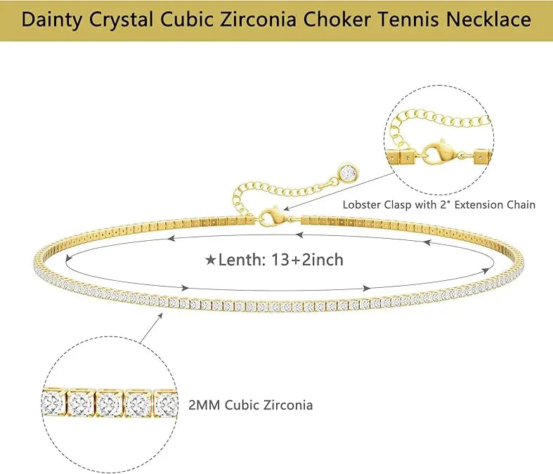 Tewiky Tennis Silver Necklace for Women, 14K Gold Plated/Sterling Silver Cubic Zirconia Chain, Dainty Choker Necklaces for Women Jewelry For Mother's Day gifts summerwins-LB