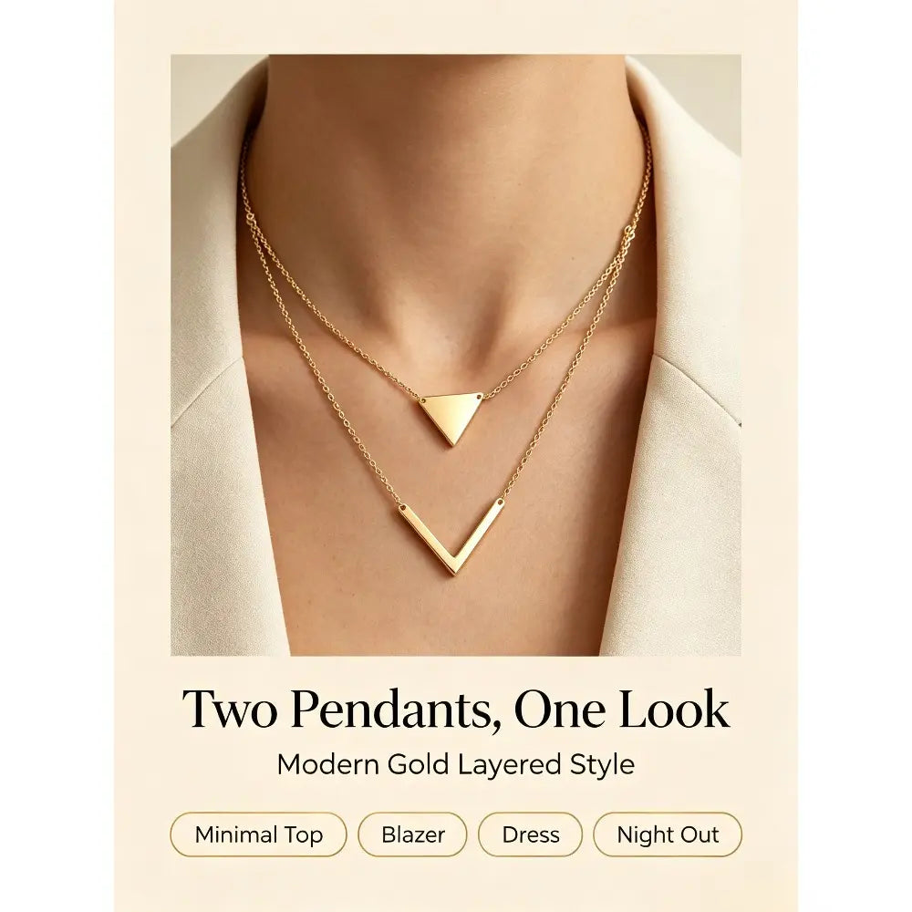 Women's Elegant Layered Chain Necklace, Triangle And Letter V Design Pendant, Chic Vintage All-match Fashion Jewelry, Suitable for Daily Styling And Birthday Gifting for Girlfriend