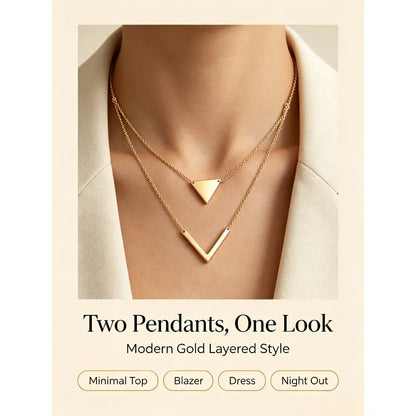 Women's Elegant Layered Chain Necklace, Triangle And Letter V Design Pendant, Chic Vintage All-match Fashion Jewelry, Suitable for Daily Styling And Birthday Gifting for Girlfriend