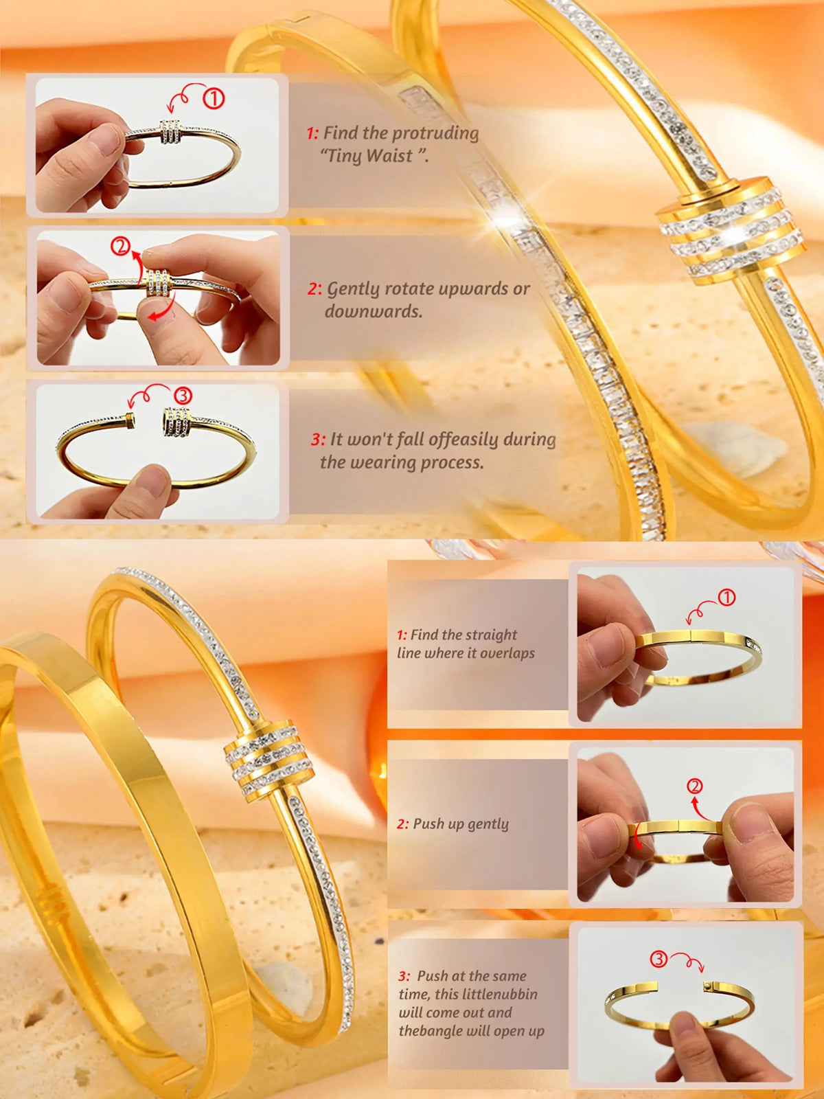 5-Piece Waterproof Titanium Steel Bracelet Set, Rhinestone Star Design, Unisex Jewelry, Stackable, Elegant, High Quality, Fashion Bracelets, Stackable Bangle Bracelets
