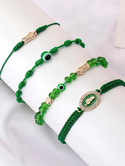 4Pcs Beaded Bracelet Set Mexican Braclets Virgin Mary San Judas Boho Style Beaded Braided Bracelet For Women Girls Red String Evil Eye Green Beads Anklets Jewelry Gift Bead Bracelets
