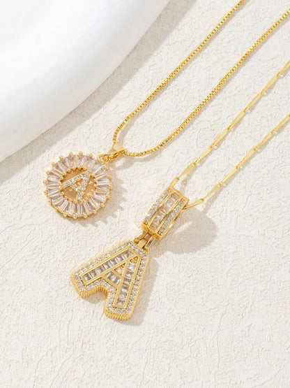 Letter Chain Necklace Set for Women, 26 Pendants with Zirconia Round Floral Design, Sister Matching Gift, Daily Wear Fashion Accessory, Casual Style Necklaces