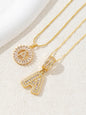 Letter Chain Necklace Set for Women, 26 Pendants with Zirconia Round Floral Design, Sister Matching Gift, Daily Wear Fashion Accessory, Casual Style Necklaces