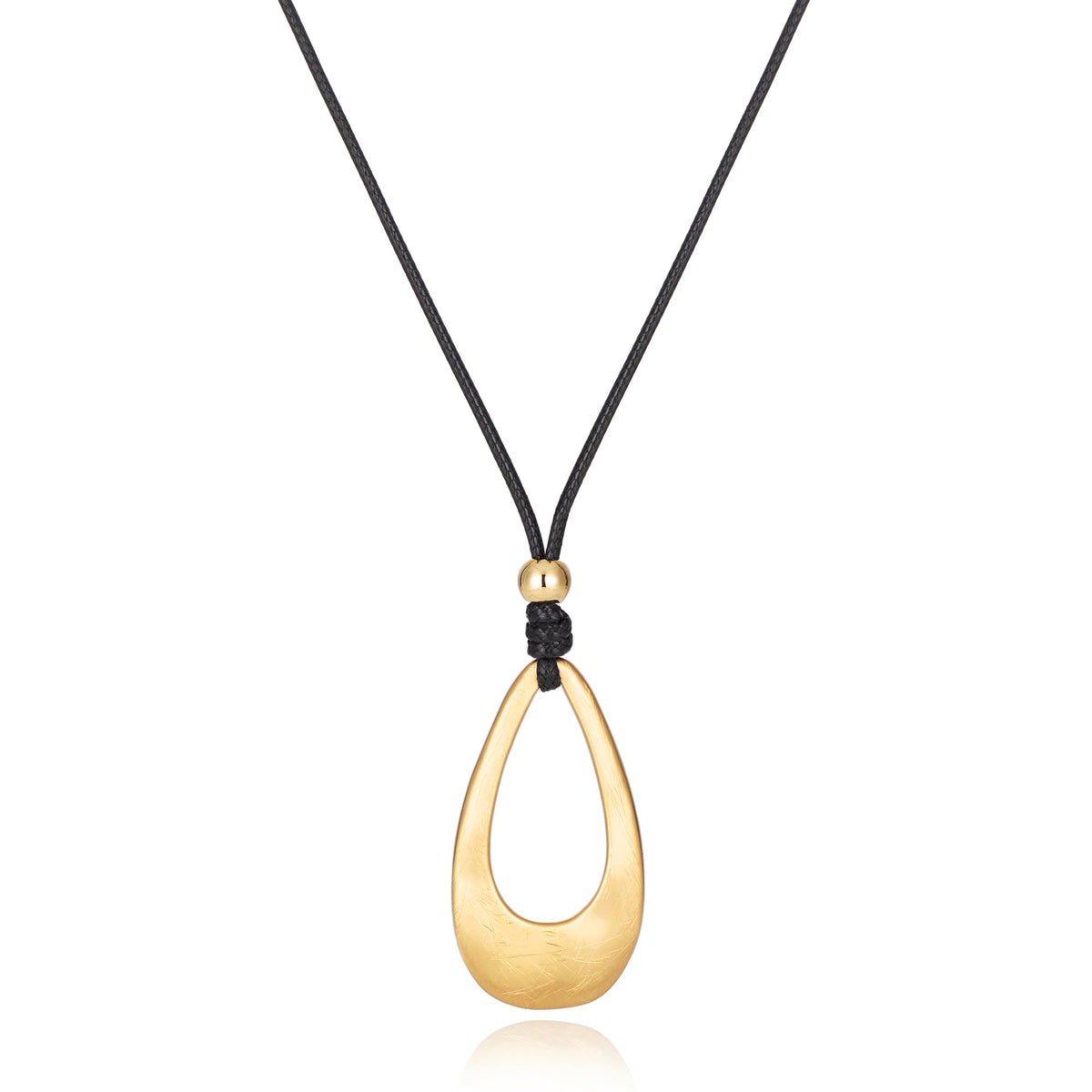 Brushed Gold Plated Classic Teardrop Pendant Long Necklace for Women, Adjustable Length Brown Wax Cord Sweater Chain Fashion Jewelry Gifts