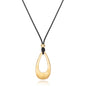Brushed Gold Plated Classic Teardrop Pendant Long Necklace for Women, Adjustable Length Brown Wax Cord Sweater Chain Fashion Jewelry Gifts