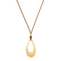 Brushed Gold Plated Classic Teardrop Pendant Long Necklace for Women, Adjustable Length Brown Wax Cord Sweater Chain Fashion Jewelry Gifts