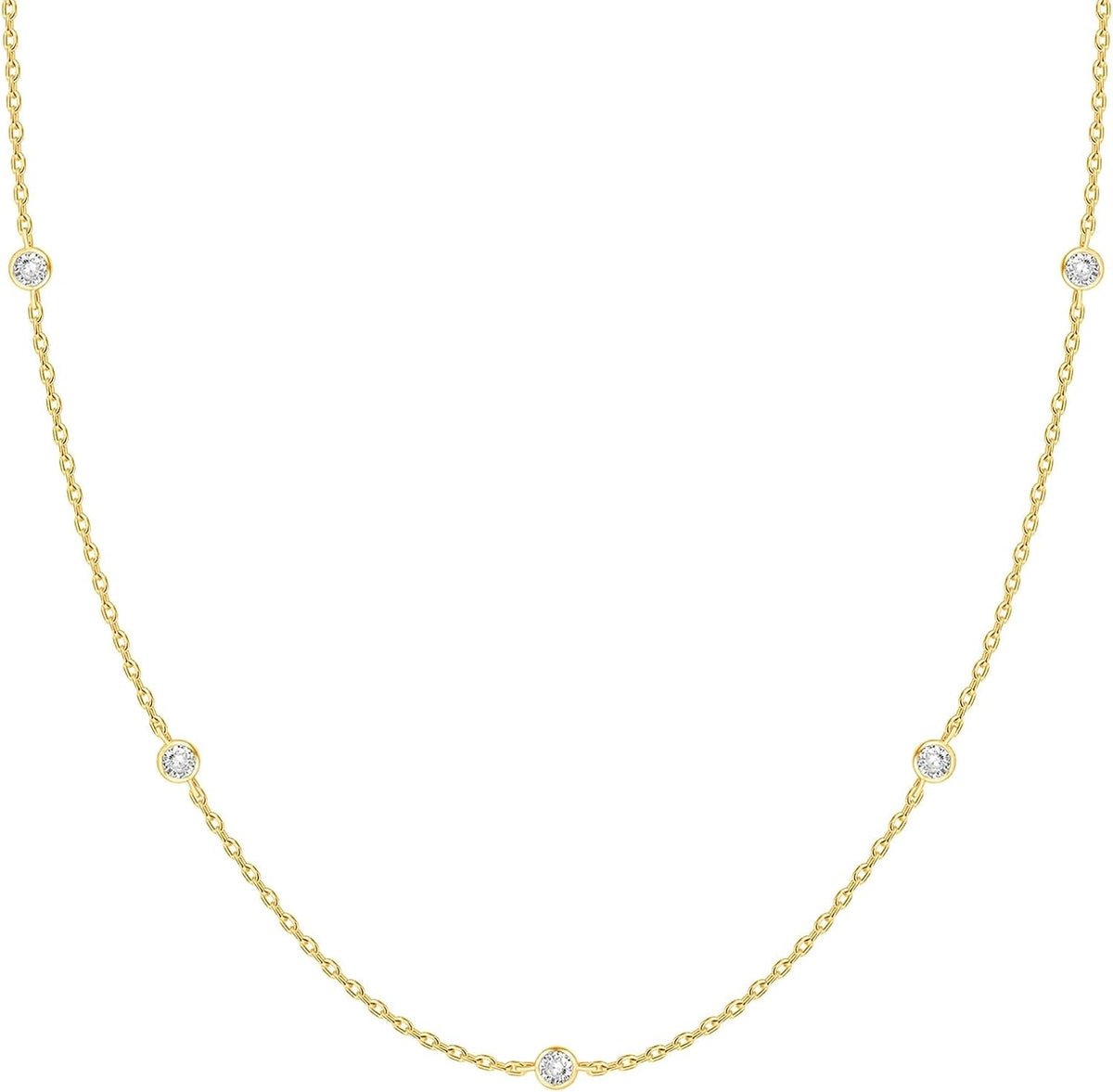 PAVOI Layering Necklace for Women, 14K Gold Plated Station CZ Chain