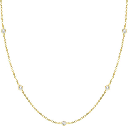 PAVOI Layering Necklace for Women, 14K Gold Plated Station CZ Chain
