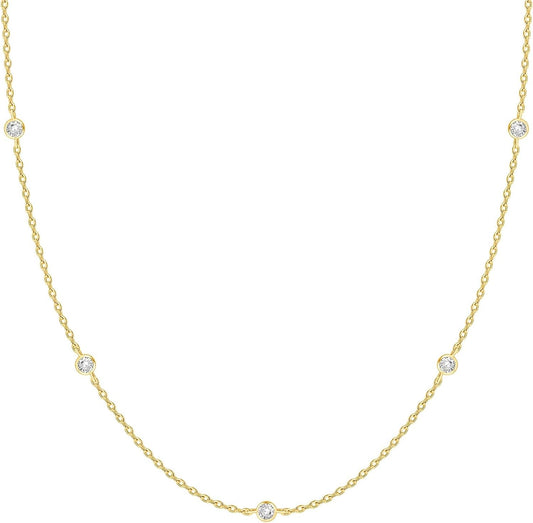 PAVOI Layering Necklace for Women, 14K Gold Plated Station CZ Chain