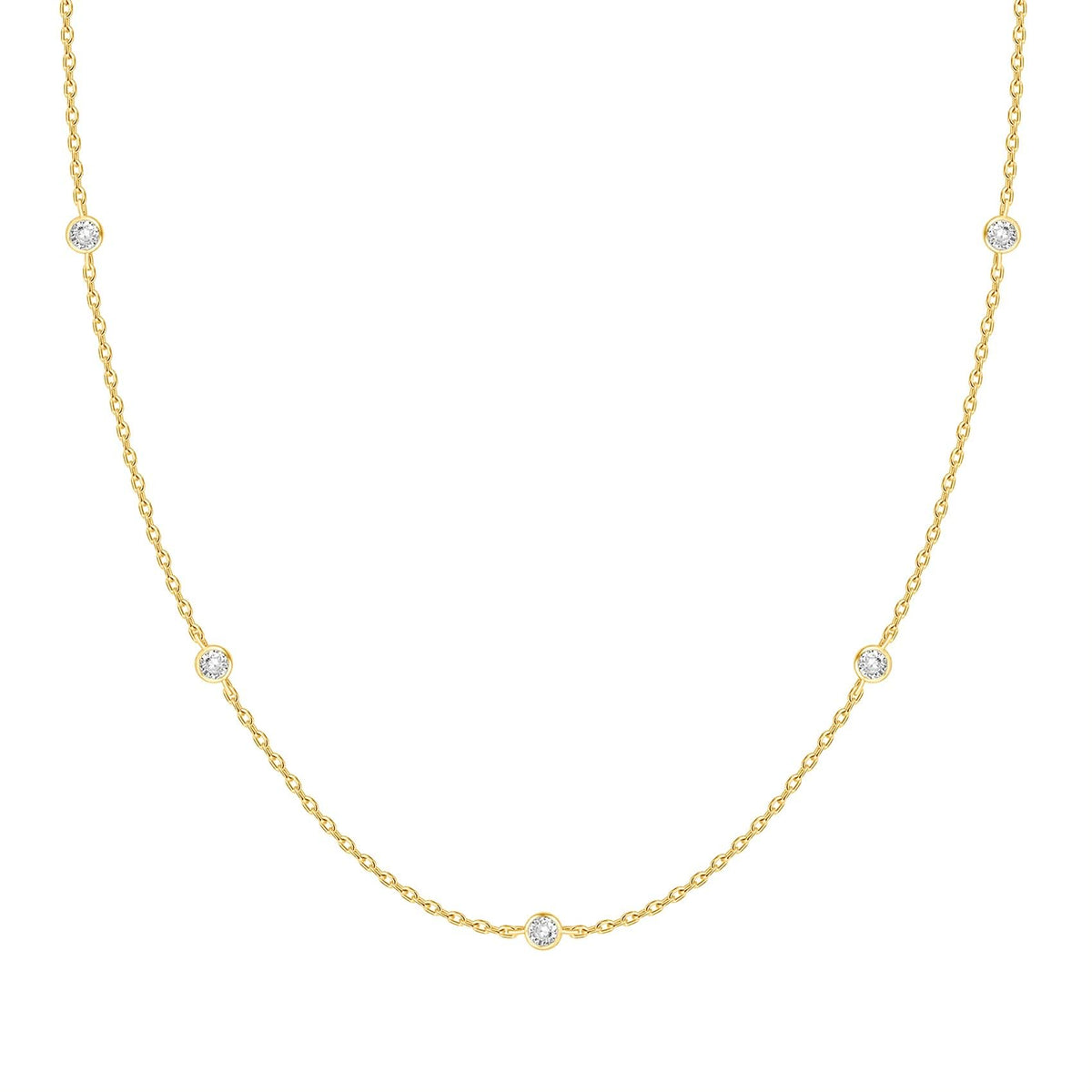 PAVOI Layering Necklace for Women, 14K Gold Plated Station CZ Chain