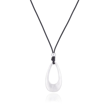 Brushed Gold Plated Classic Teardrop Pendant Long Necklace for Women, Adjustable Length Brown Wax Cord Sweater Chain Fashion Jewelry Gifts
