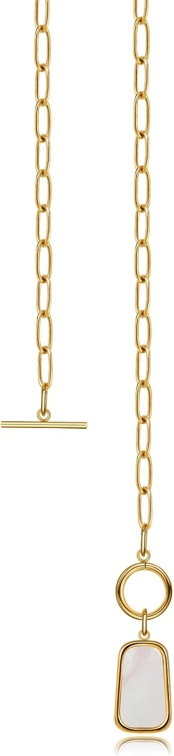 18K Gold Necklace for Women Trendy White Natural Shells Toggle Clasp