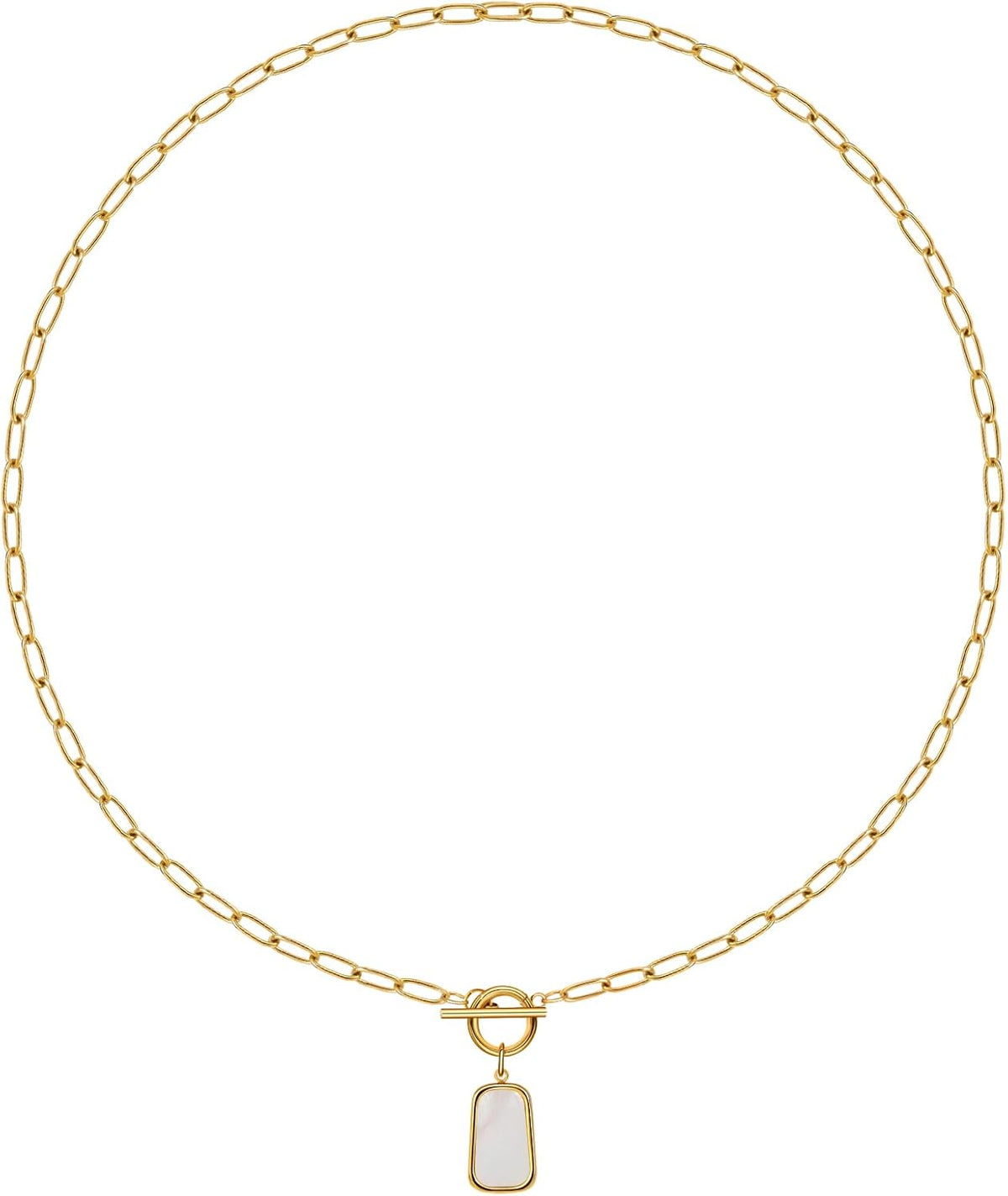 18K Gold Necklace for Women Trendy White Natural Shells Toggle Clasp