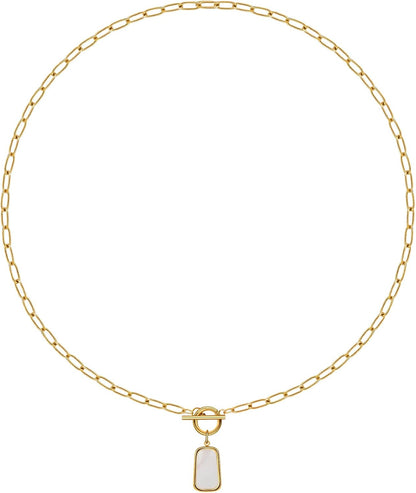 18K Gold Necklace for Women Trendy White Natural Shells Toggle Clasp