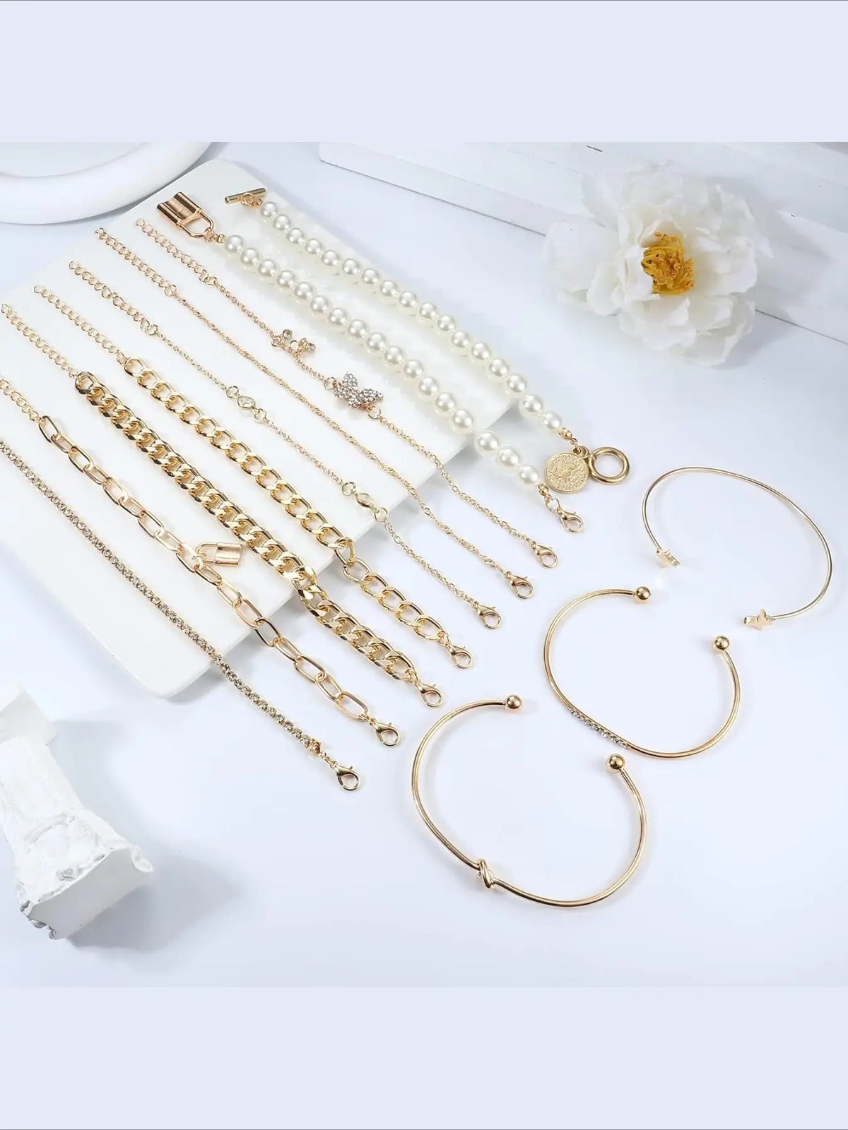 46 Pcs Gold Plated Elegant Fashionable Matching Jewelry Set, Necklace Gift Set for Women, Necklace & Bracelets & Knuckle Rings & Ear Cuffs & Earrings, Women's Accessories