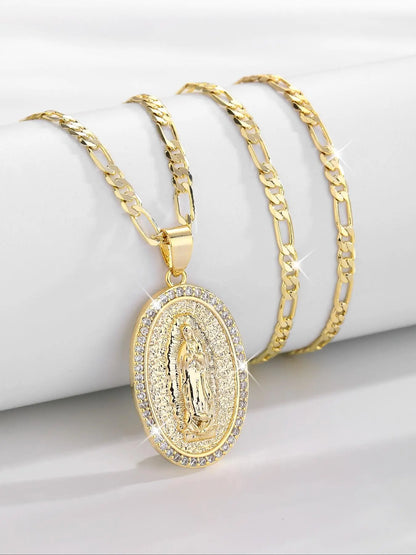 Fashion Luxury Virgin Mary Medal Charm Jewelry, Religious Cross Necklace Jewelry for Women & Girls, Trendy Charms Necklace, Trendy All-match & Exquisite Jewelry for Birthday Gift, Cross Link Chain, Spiritual Jewelry