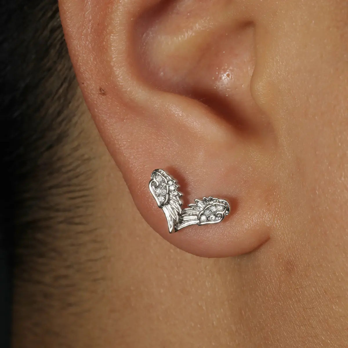KUTLAN Angel Wing CZ Stud Earrings Pair, 18G Piercing Ear Jewelry, Sparkly Curated Ear Stack Accessory for Lobe Piercing Daily Party Wear